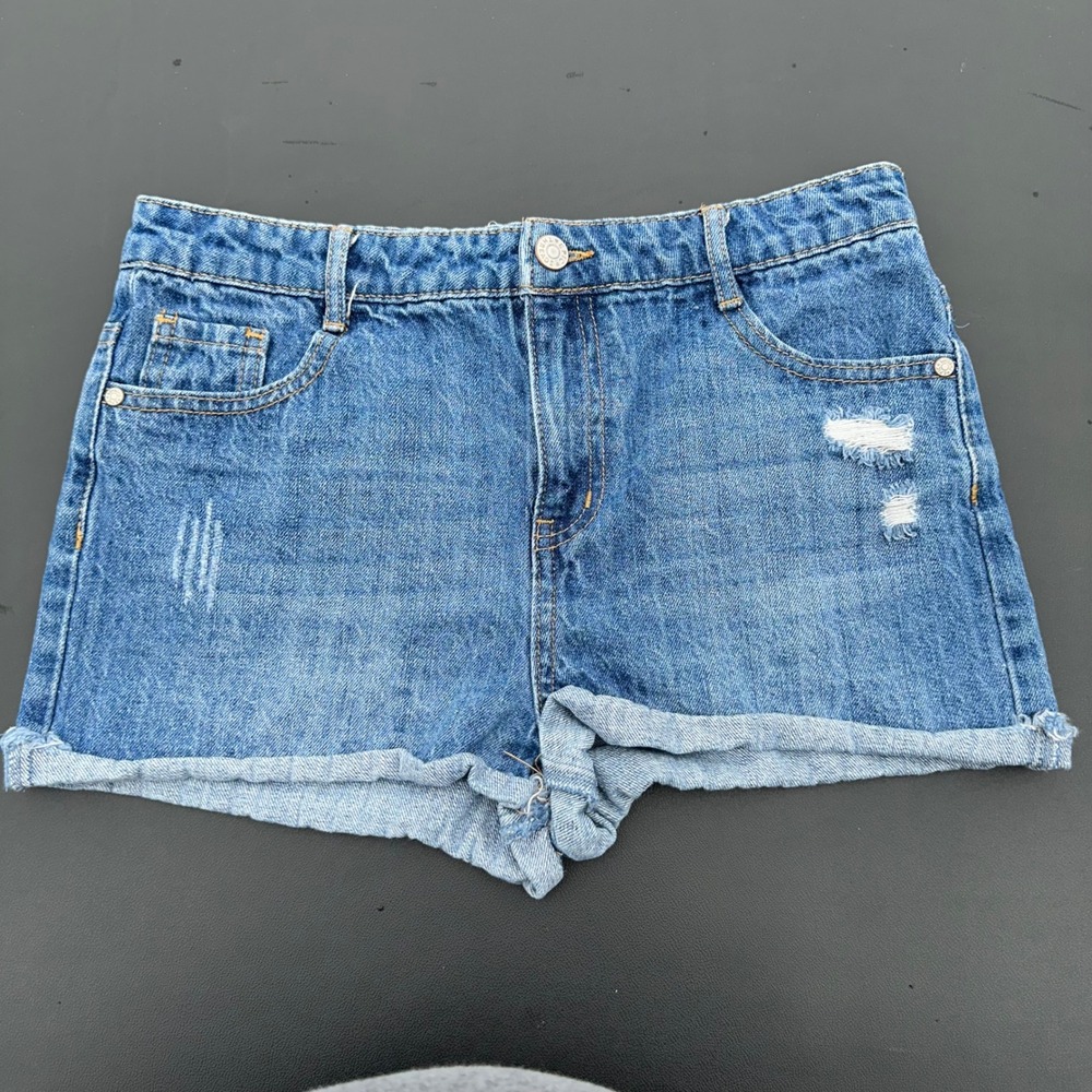 Epic Threads Denim Shorts Girls 16‎ Blue Distressed Rolled Cuff Excellent